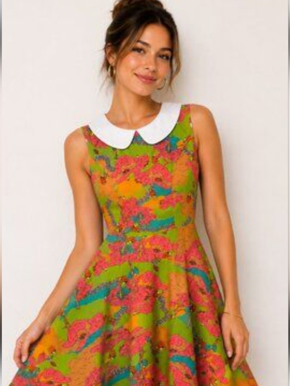 S Smak Parlour Frog Novelty Print Dress Whimsical Pink Green Peter Pan Collar